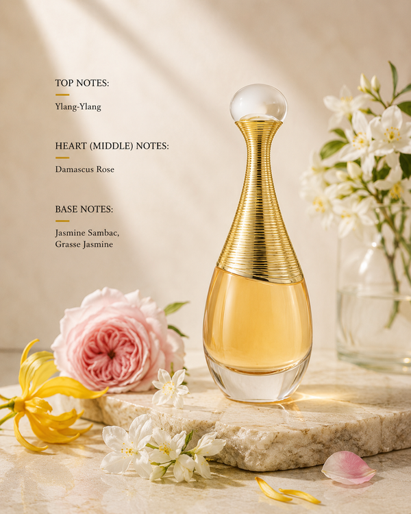 Dior J'adore with ylang-ylang, Damascus rose and jasmine notes