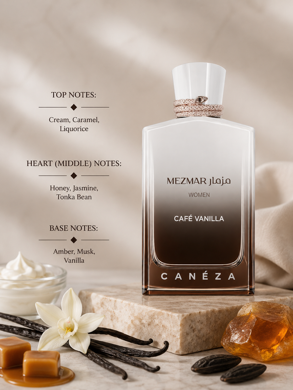 Caneza Mezmar Cafe Vanilla perfume with cream, caramel, honey, tonka bean, amber and vanilla