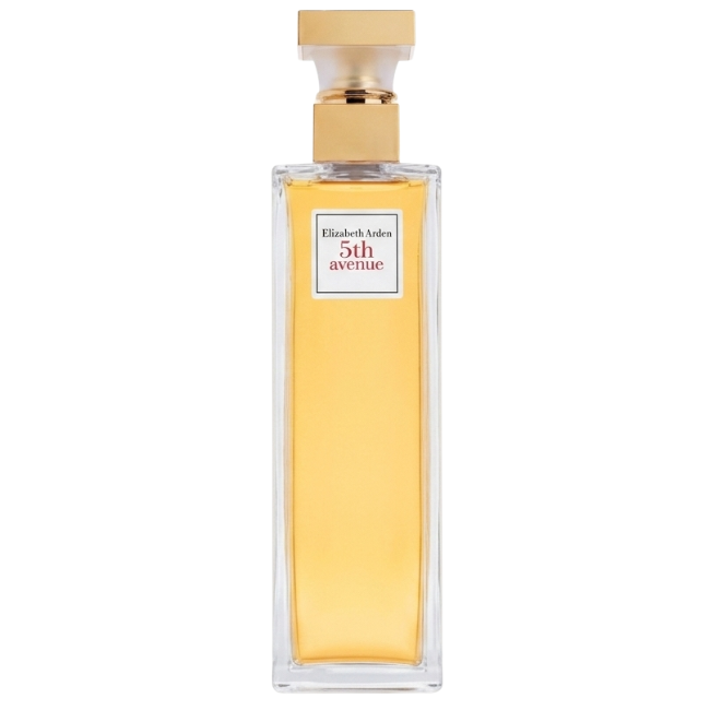 Elizabeth Arden 5th Avenue Eau de Parfum for Women, 125ml tall glass bottle with gold cap.